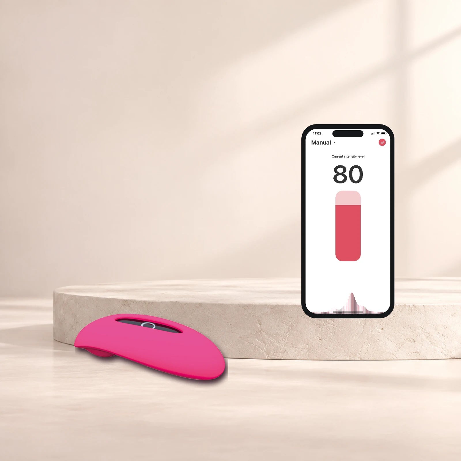 Magic Candy wearable vibrator beside the English Magic Motion app manual control screen