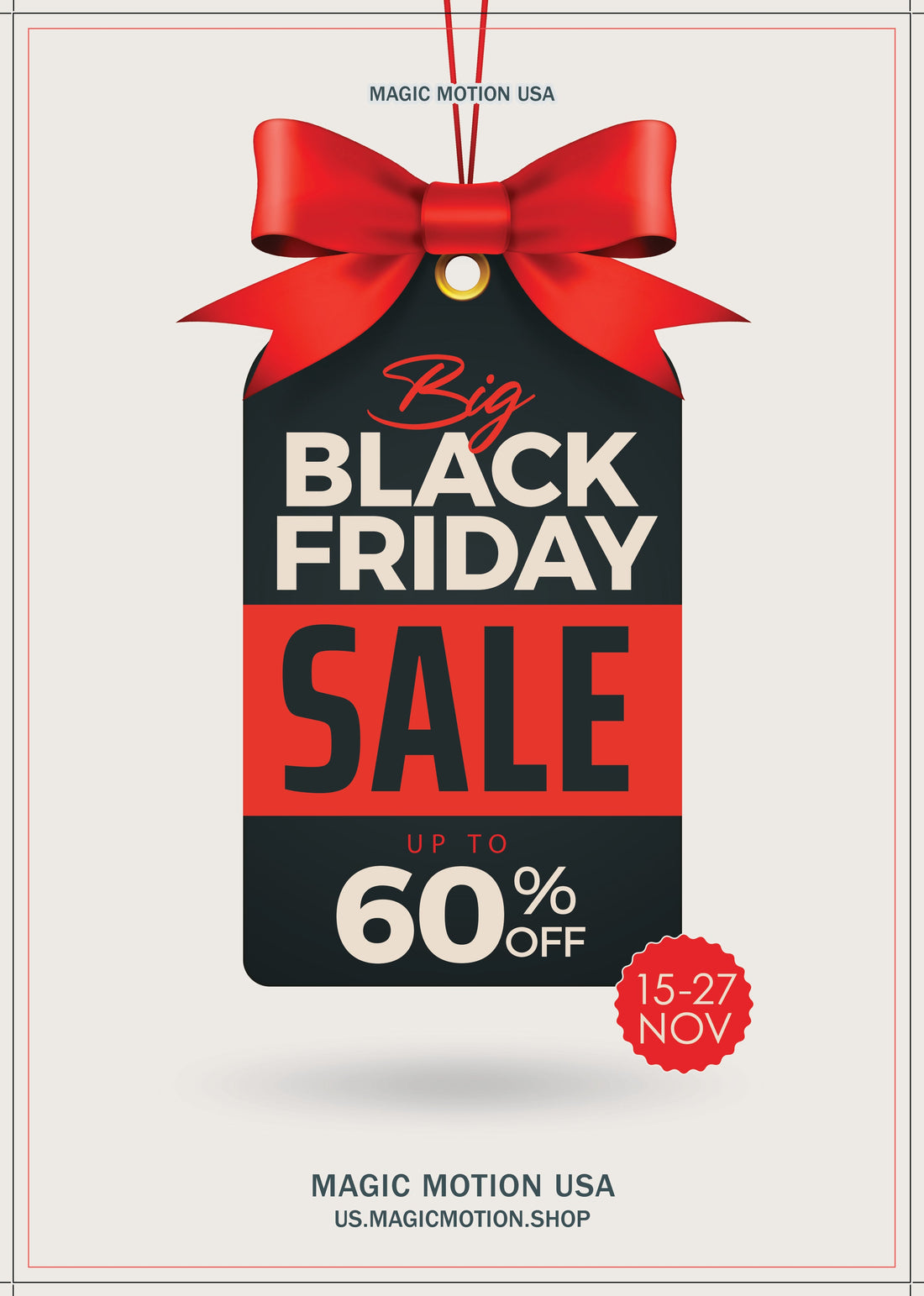 Magic Motion Black Friday sale graphic showing up to 60 percent off.