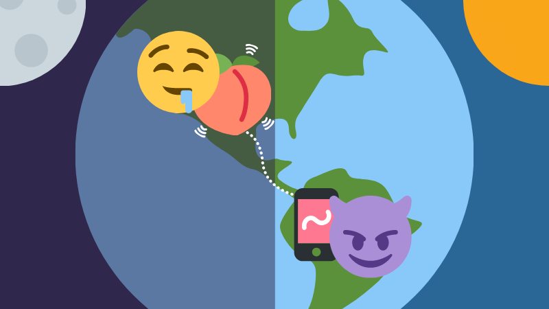 Illustration of a long-distance couple connected by a phone across the globe.
