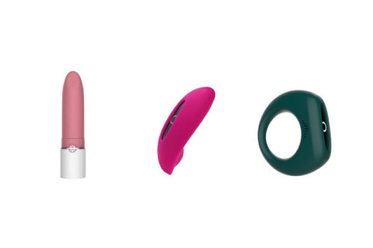 Three intimate wellness products on a white background.