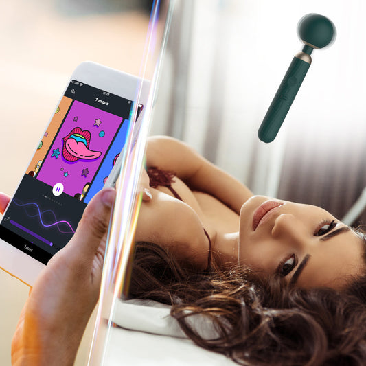 Magic Zenith wand and Magic Motion app beside a woman lying down.