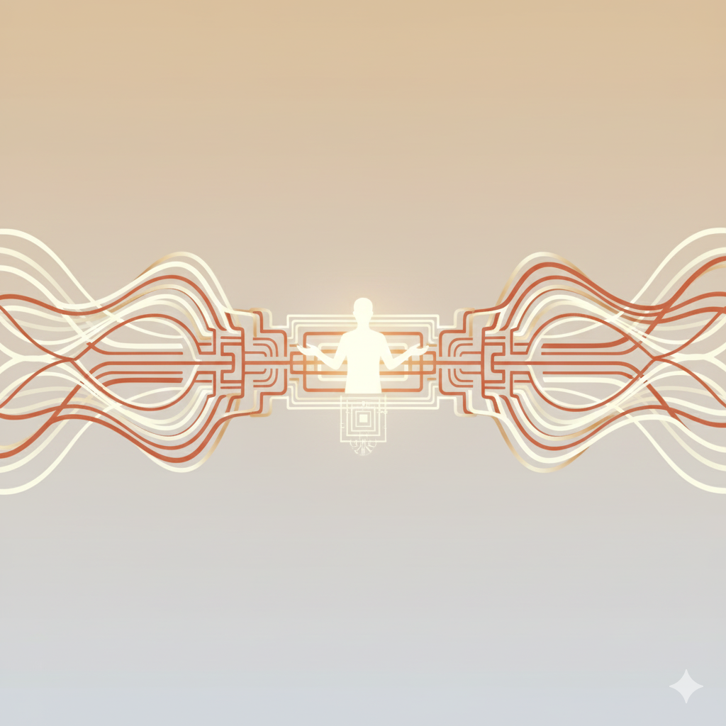 Illustration symbolizing the shift from manual masturbation to guided, orchestrated male pleasure experience.