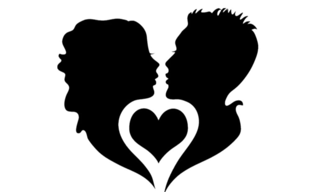 Black silhouettes of two faces forming a heart shape.