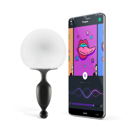 Black app-controlled butt plug beside a phone displaying the Magic Motion app.