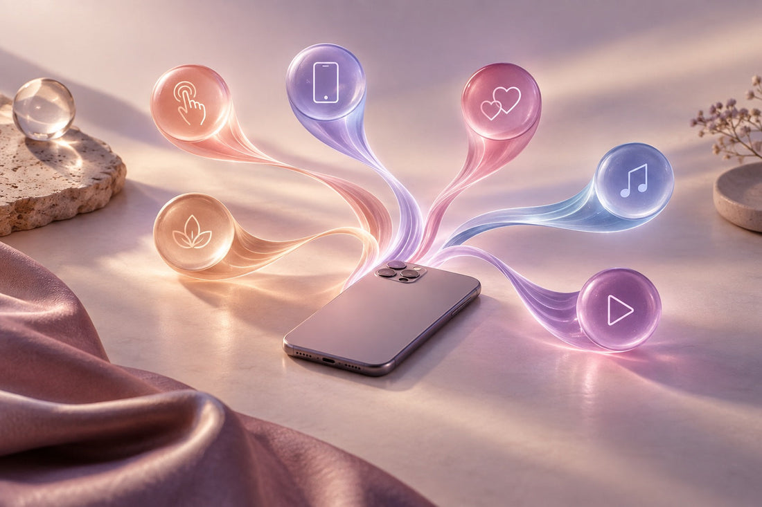 Smartphone with six softly lit paths representing different connected control choices