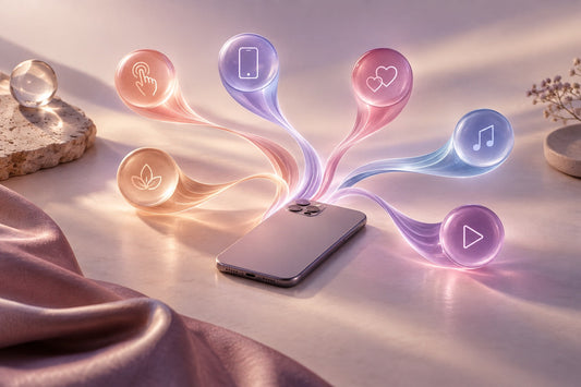Smartphone with six softly lit paths representing different connected control choices