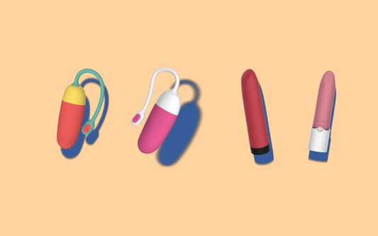 Four bullet vibrators on a beige background.
