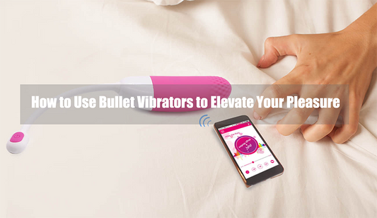 Pink bullet vibrator and phone app on bed sheets.