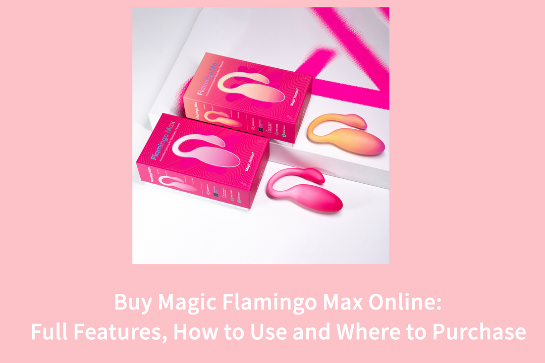 Magic Flamingo Max vibrators and pink retail boxes on a white display.