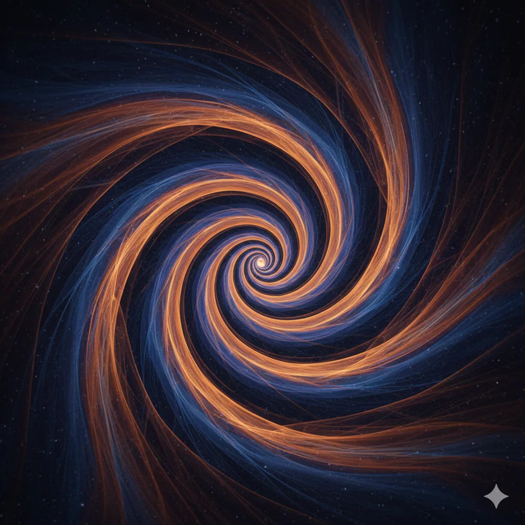 Abstract orange and blue spiral representing muscle control, stamina, and pleasure.