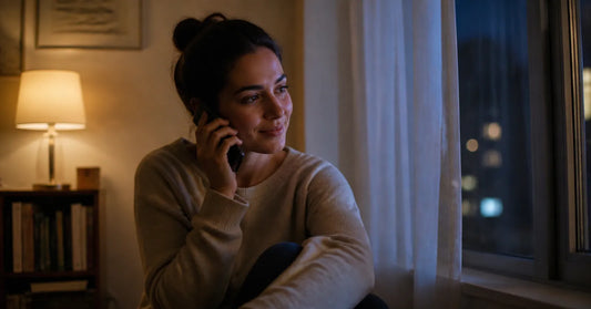 Person having a private phone conversation at home.