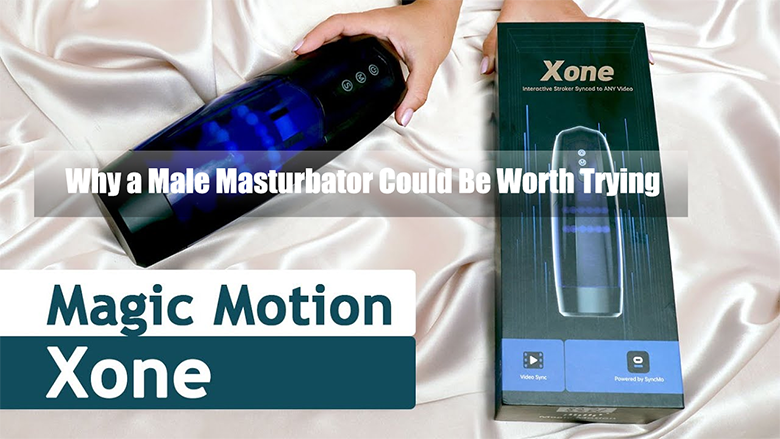 Black Xone male stroker and box with review text.