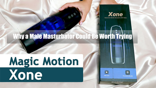 Black Xone male stroker and box with review text.