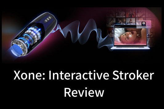 Xone interactive stroker beside a laptop showing SyncMo video sync.