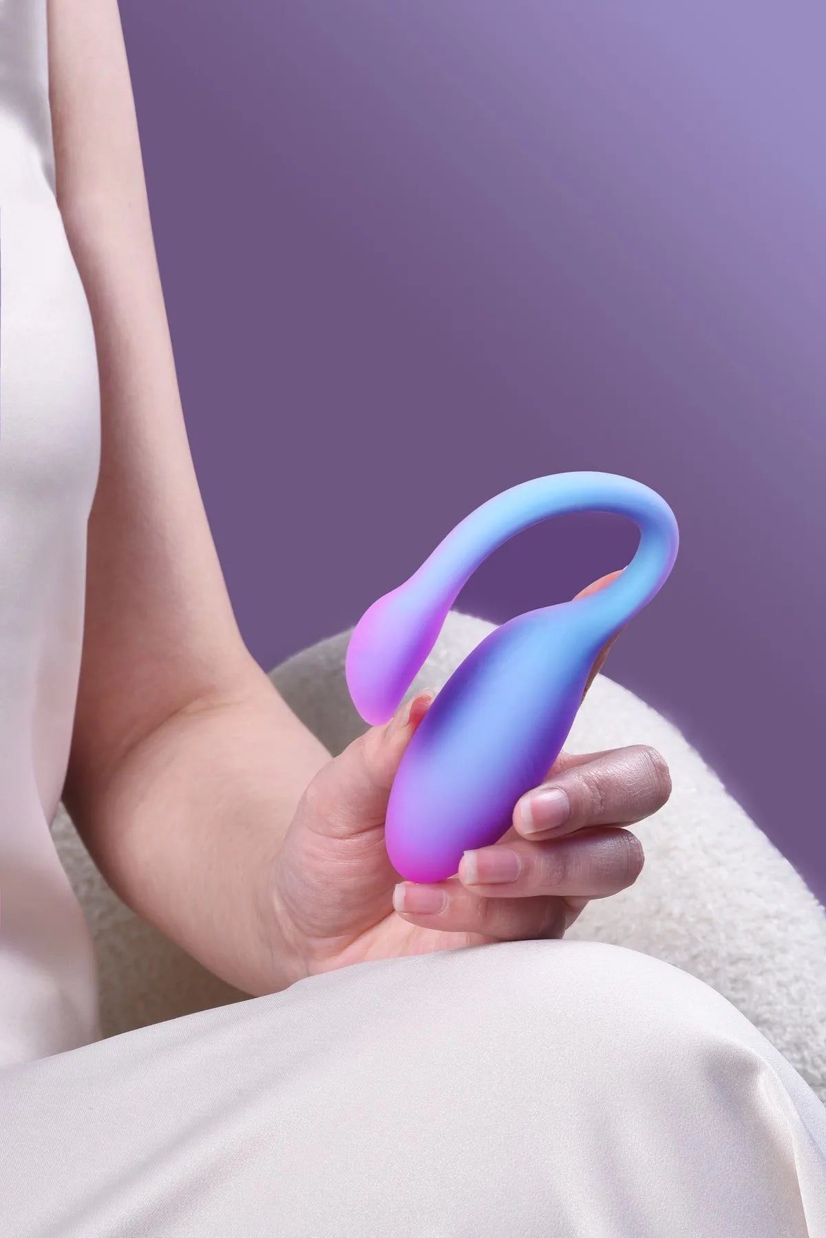 Blue Magic Flamingo Max held in a relaxed home setting