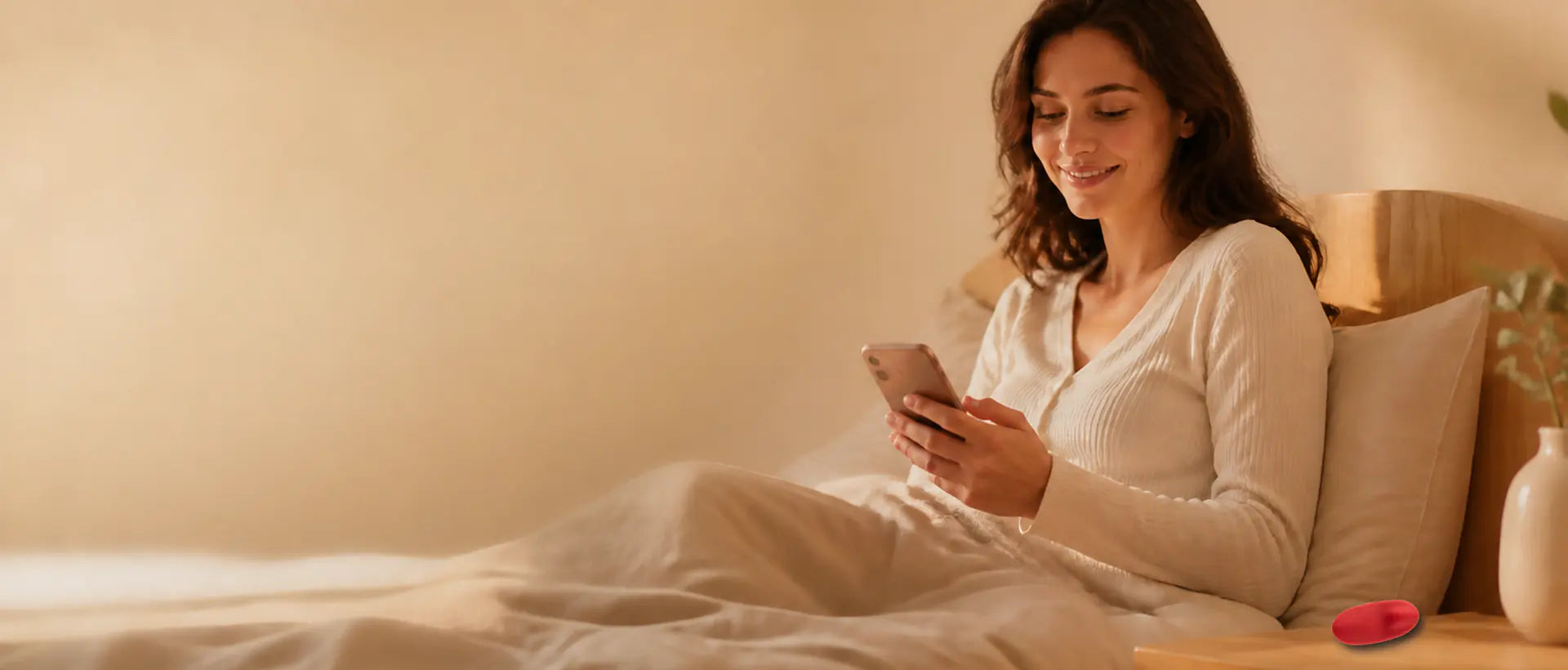 Woman setting a Magic Nyx alarm in the Magic Motion App with a wall clock projection