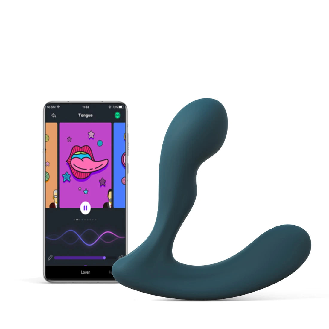 Solstice X lying flat beside a Magic Motion app illustration