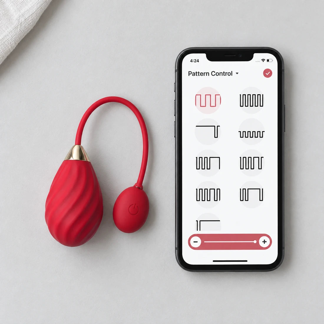 Red Magic Sundae beside a phone with an English Pattern Control interface illustration